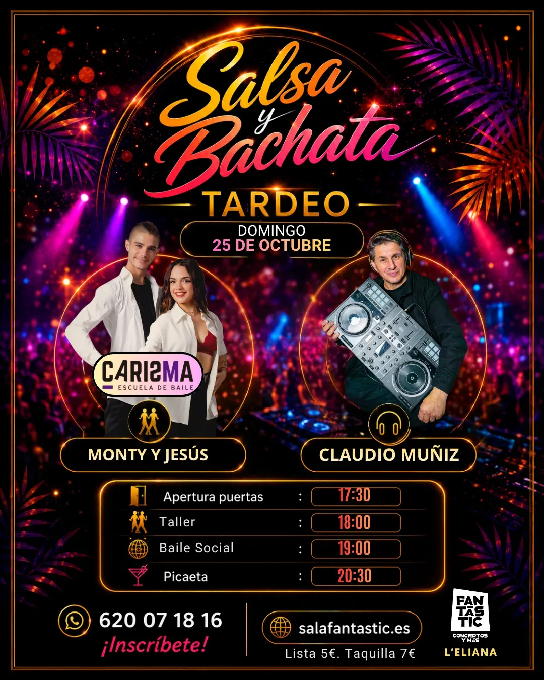 Domingos de Bachata&Salsa con Escuela Carisma+Claudio Muñiz